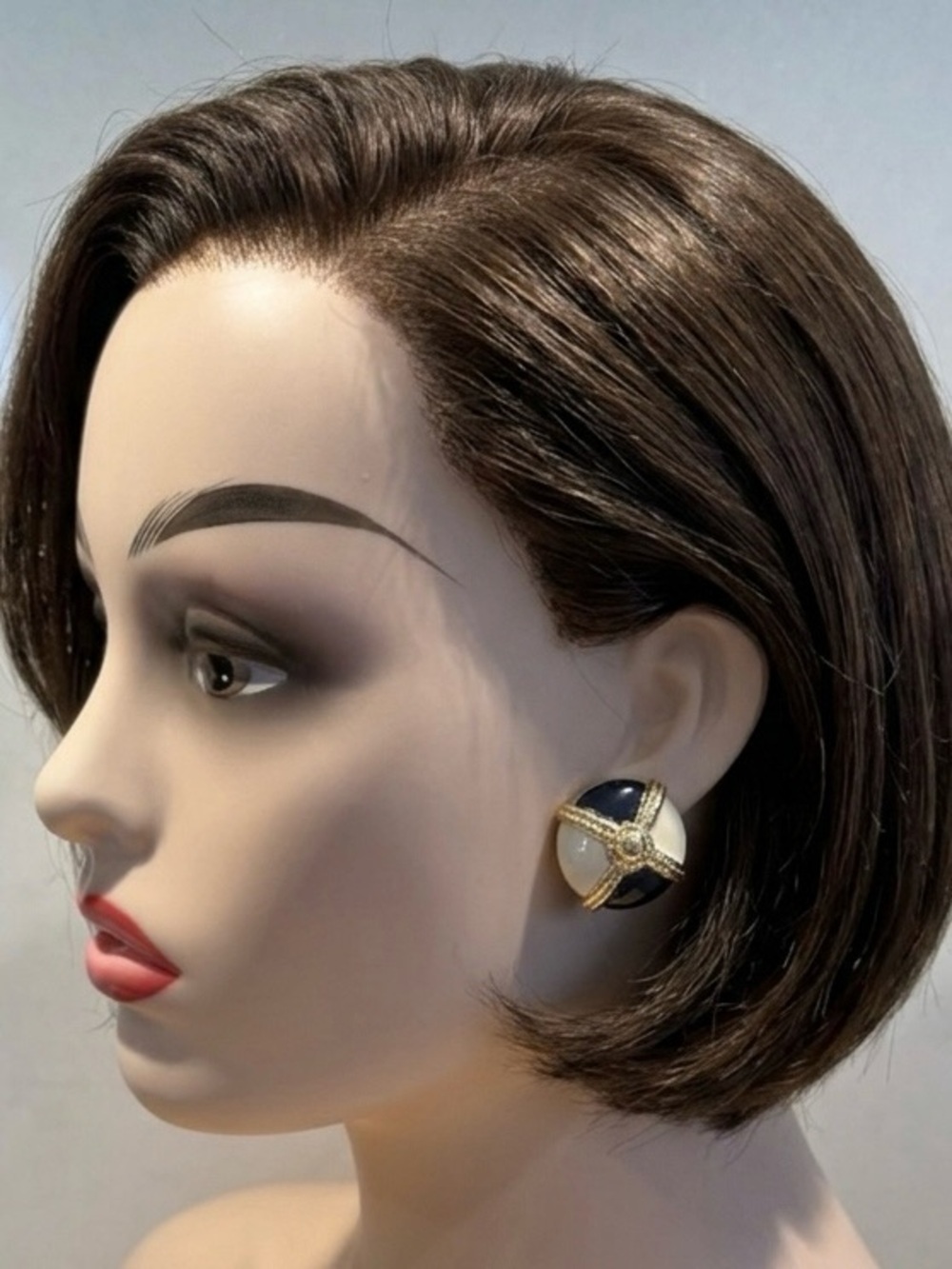 Vintage Blue & White Enamel
Gold-Tone Cross Button Clip On
Earrings